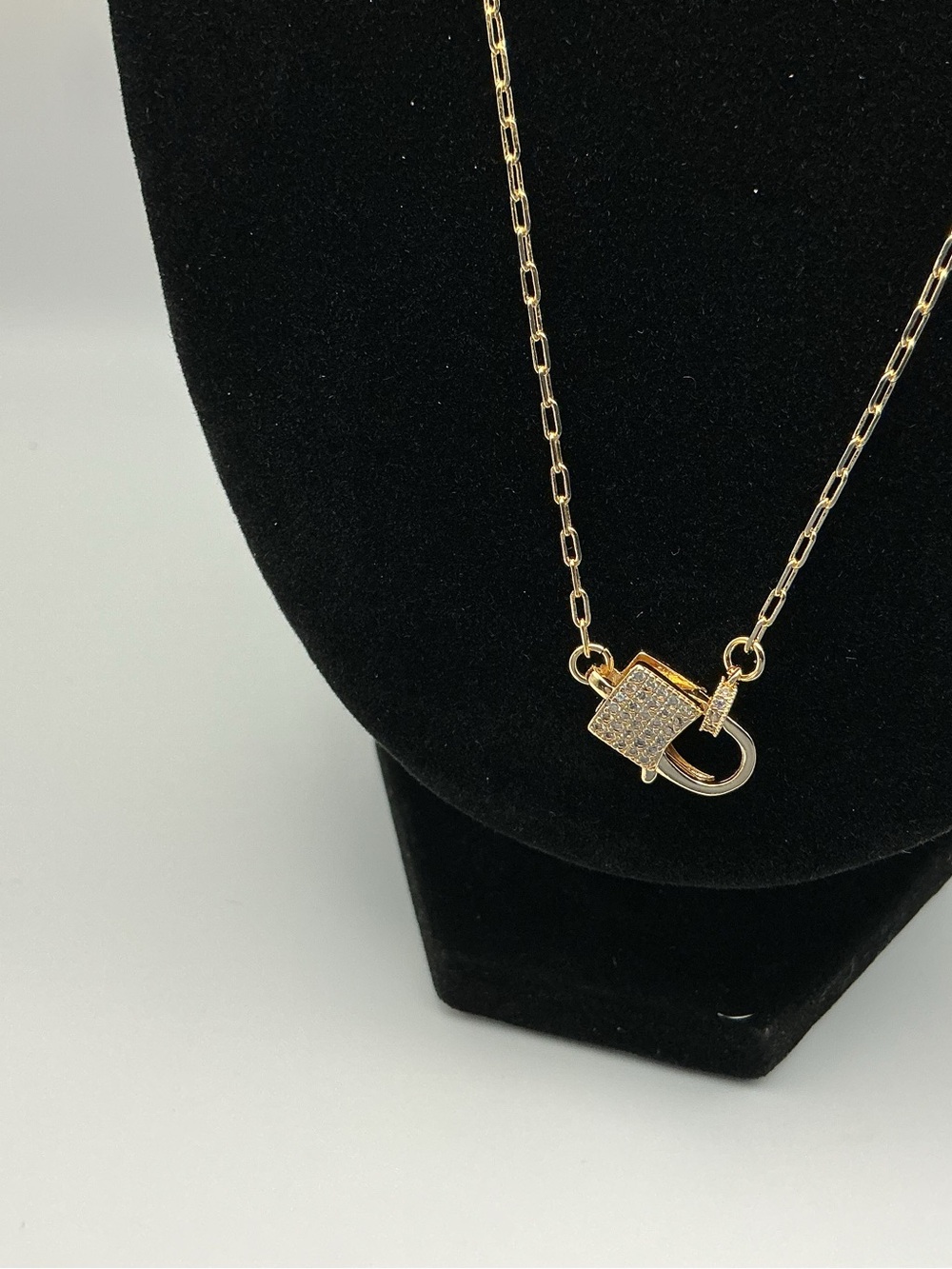 Gold Padlock Pendant Necklace with Crystal Pavé - Women Jewelry